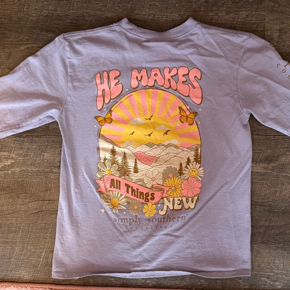Simply Southern Lavender Long Sleeve Tee with Pink & Yellow Sunrise Graphic